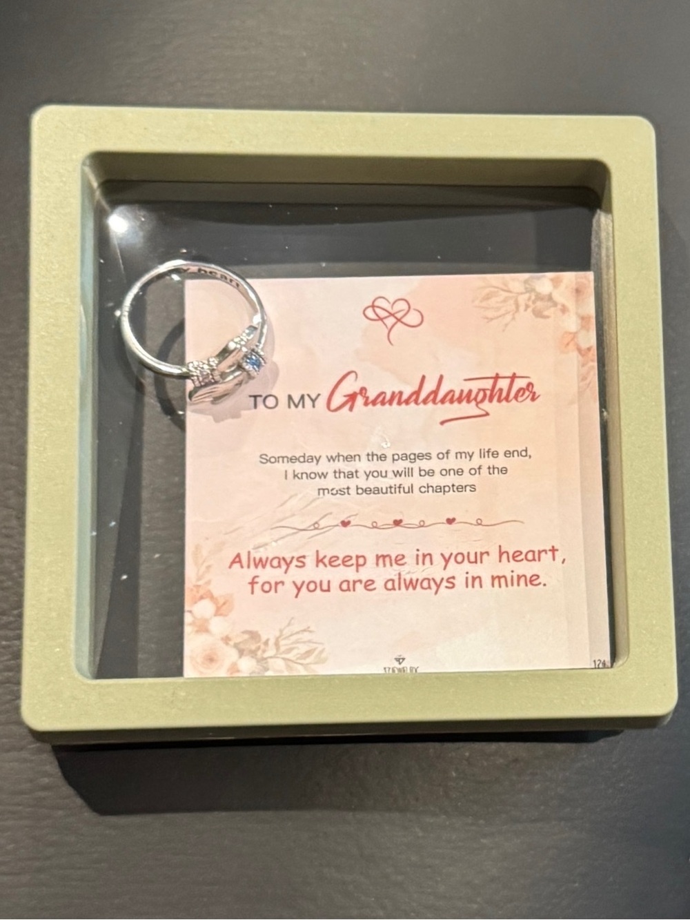 Granddaughter “Always Keep Me In Your Heart” Adjustable Sterling Silver Ring